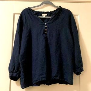 J. Jill Love Linen Navy Blue Top XL